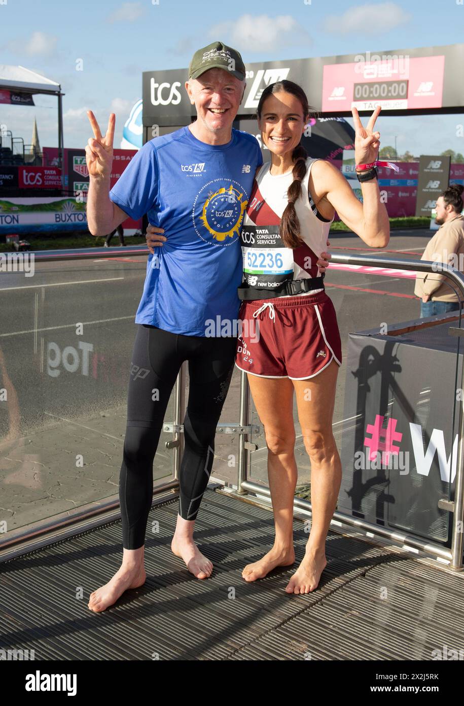 Chris & Natasha Evans photographed ahead of the start of the 2024 TCS London Marathon on April