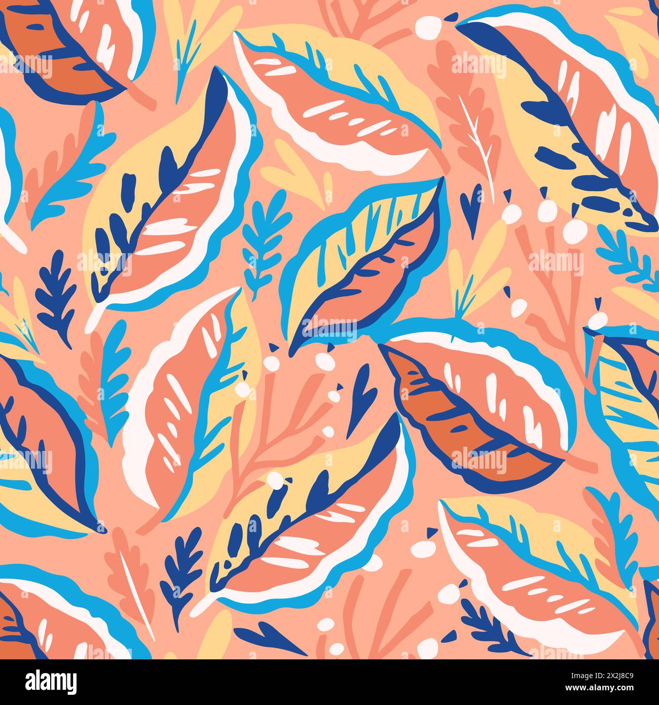 Colorful doodle botanical pattern. Vector print with hand-drawn simple plant elements Stock Vector