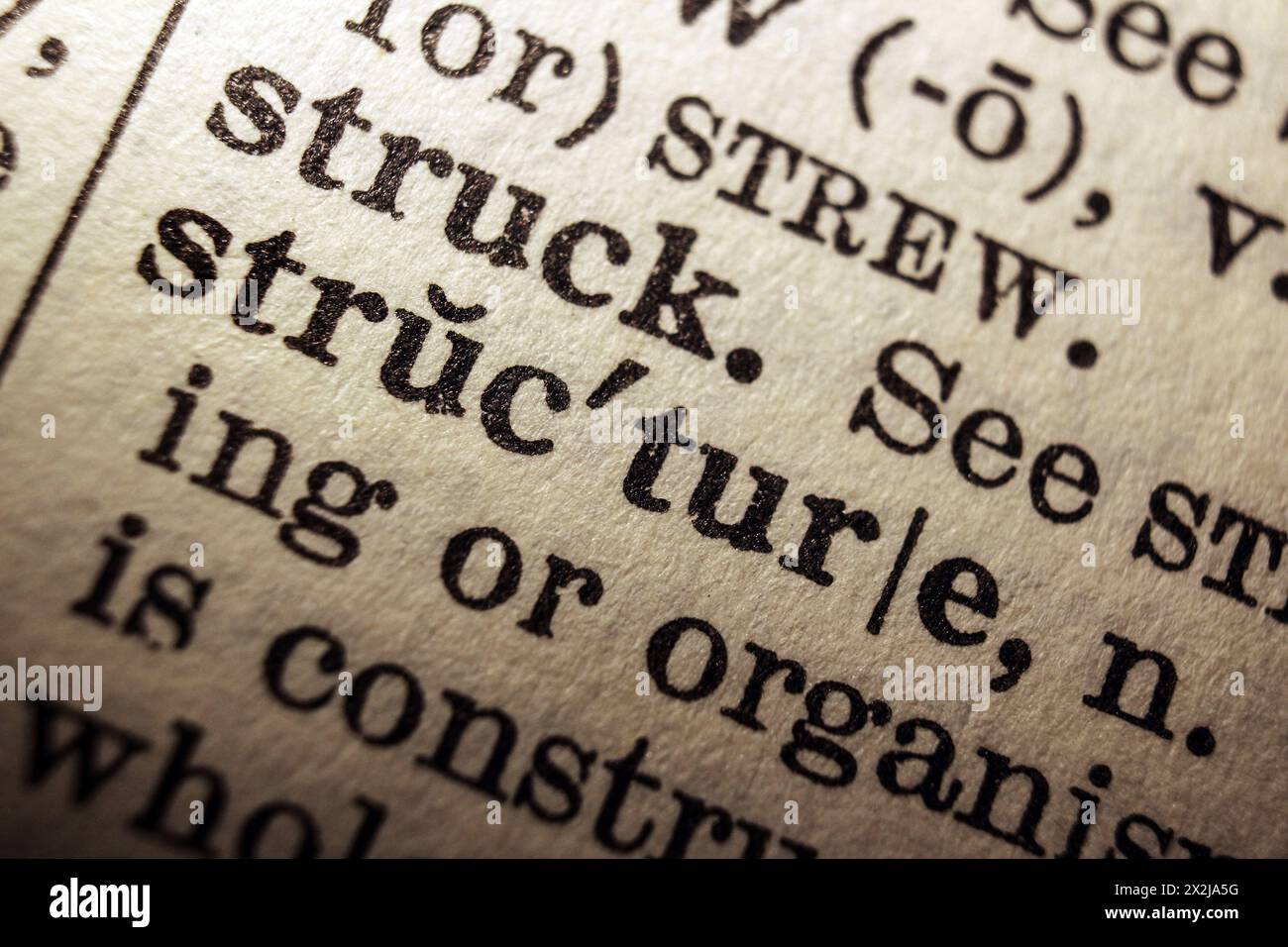 Word structure on dictionary page, macro close-up Stock Photo