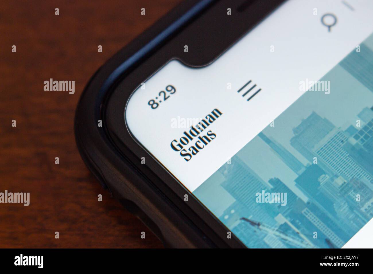 Goldman Sachs logo seen in its website on iPhone. The Goldman Sachs Group, Inc. is an US multinational investment bank and financial services company Stock Photo