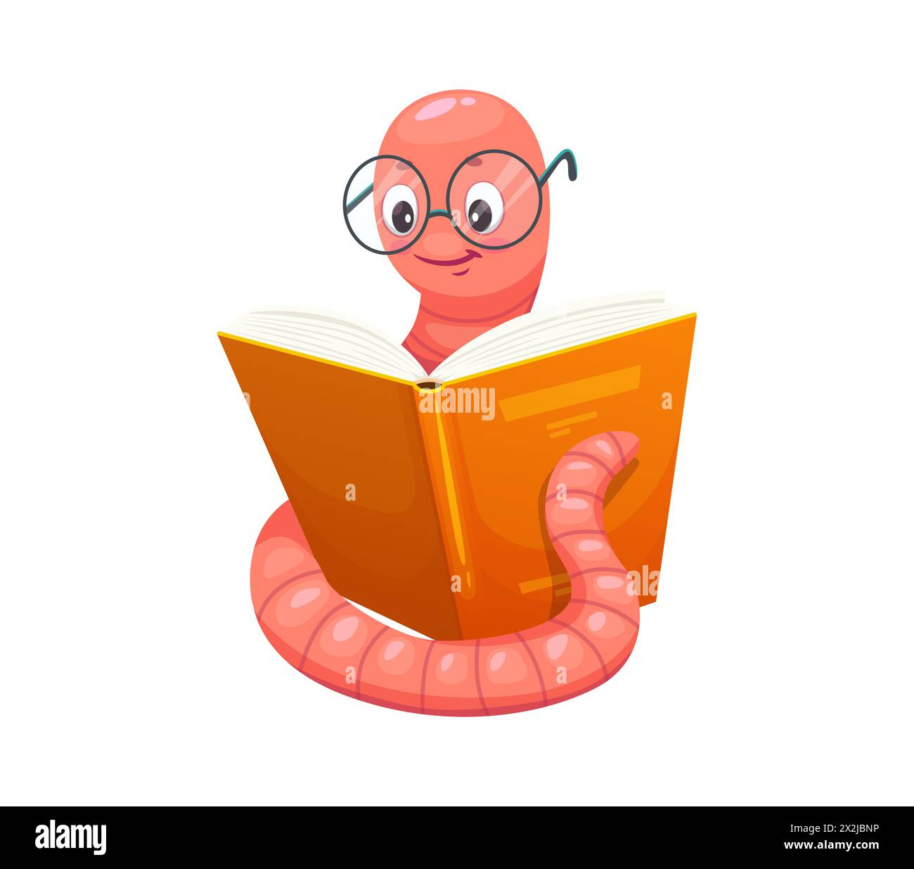 Cartoon Bookworm Character Reading Book Vector Worm In Glasses Cartoon Bookworm Character Reading Book Vector Worm In Glasses