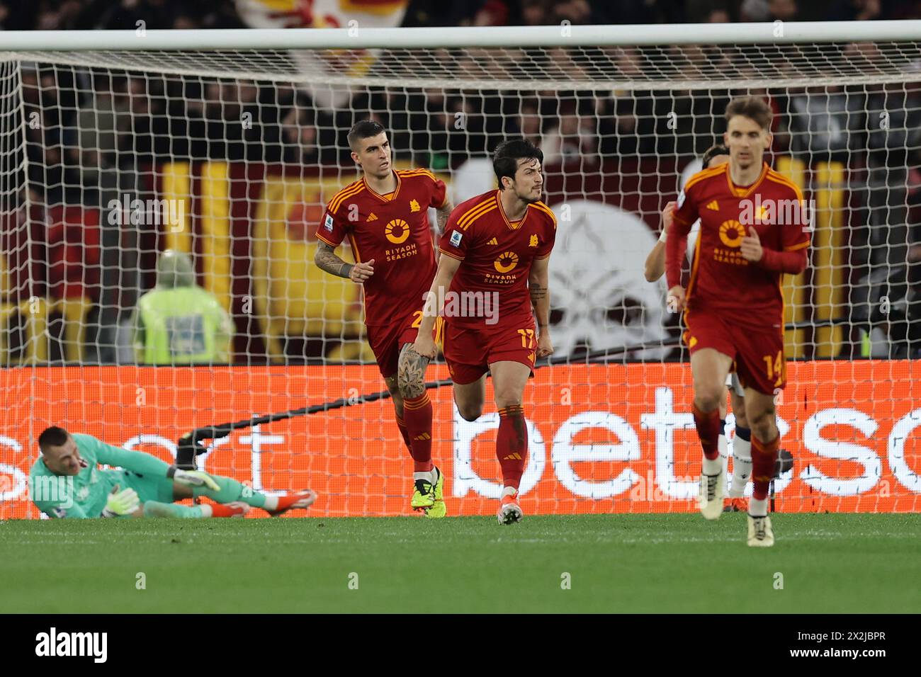 Roma’s Iranian forward Sardar Azmoun celebrates after scoring a goal ...