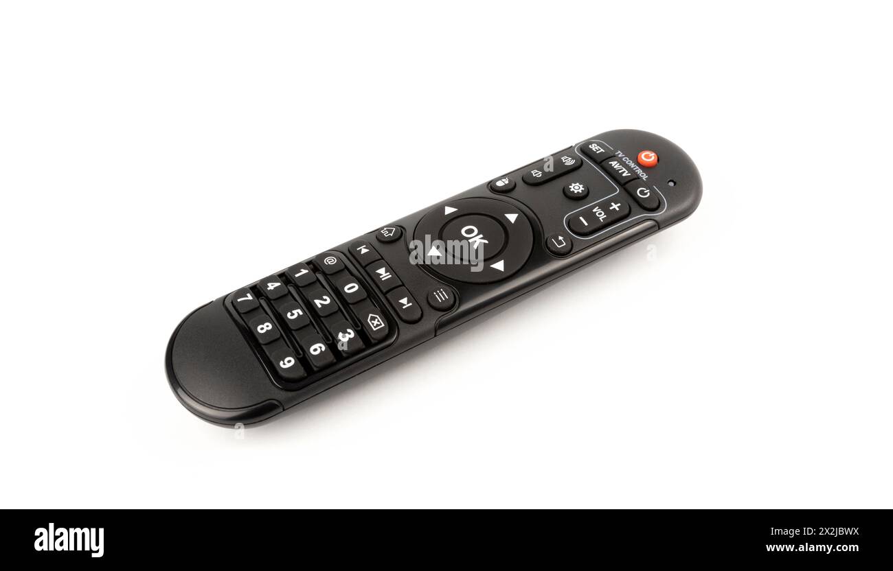 TV control. Infrared remote control for controlling various devices. Stock Photo
