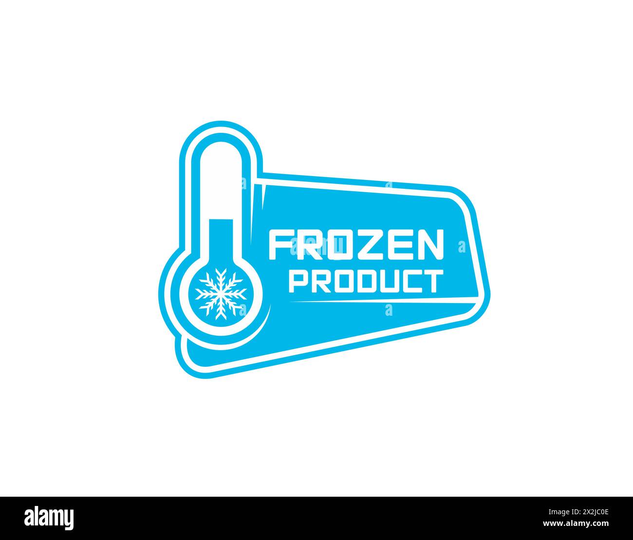 Frozen food icon of ice crystal label for product and keep cold vector badge. Frozen food stamp for fresh refrigerated meat, fish or seafood package with thermometer and snowflake icon Stock Vector
