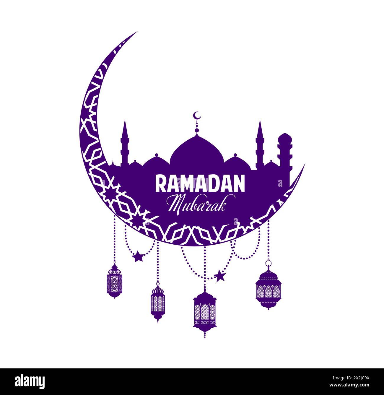Crescent moon, Arabian lanterns and mosque minarets. Ramadan Kareem ...