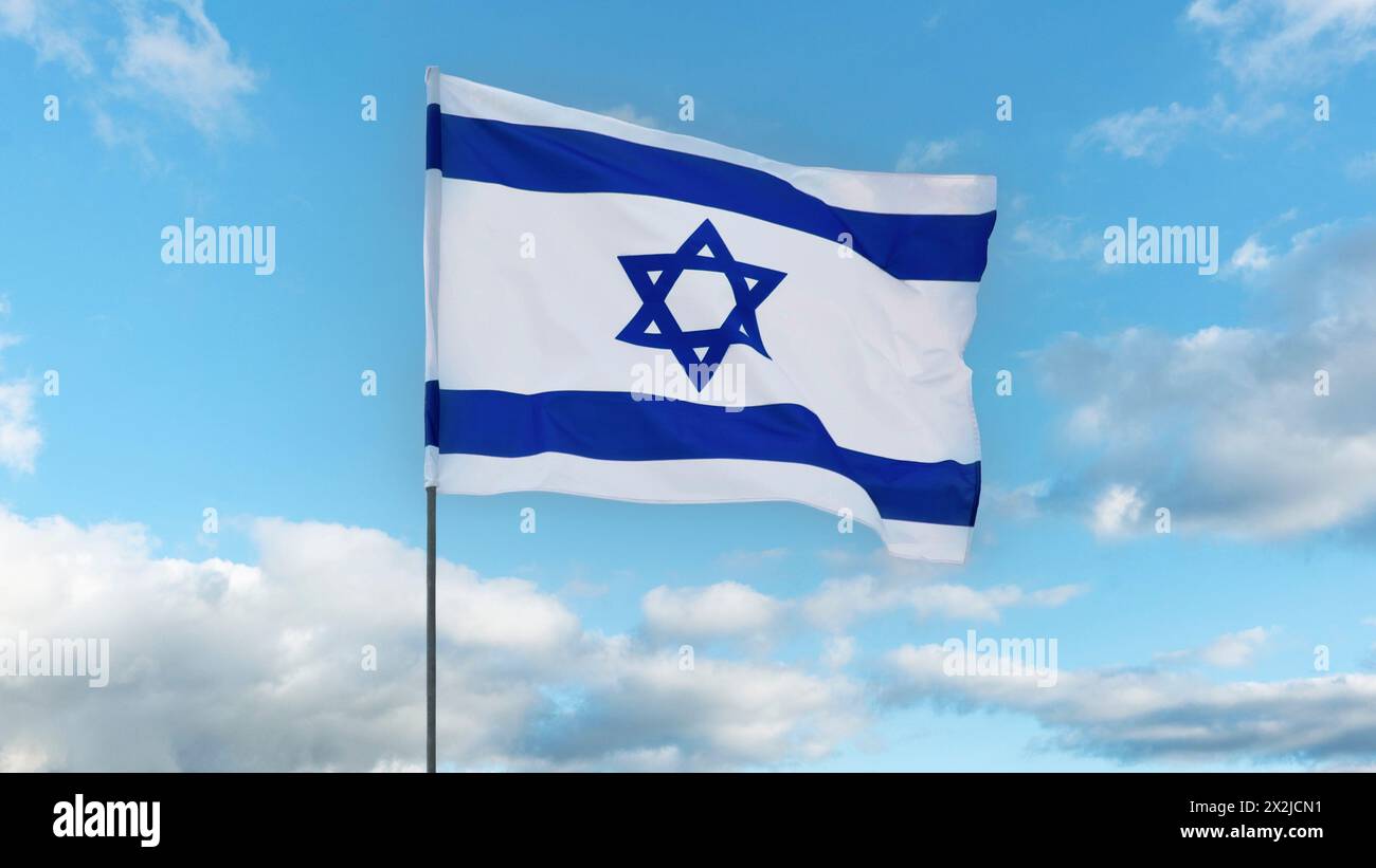 The blue and white national flag of Israel blowing in the wind Stock ...