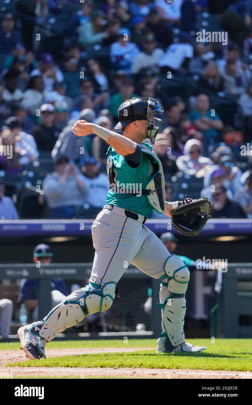 Denver CO, USA. 21st Apr, 2024. Seattle catcher Cal Raleigh (29) in ...
