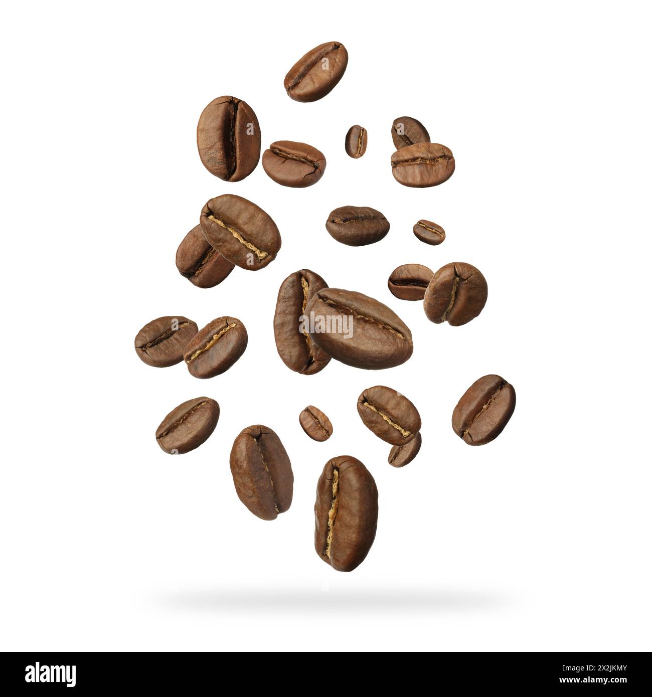 Roasted coffee beans falling on white background Stock Photo - Alamy
