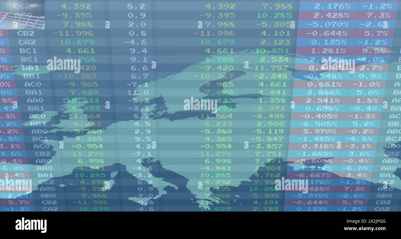 Image of financial data processing over world map Stock Photo