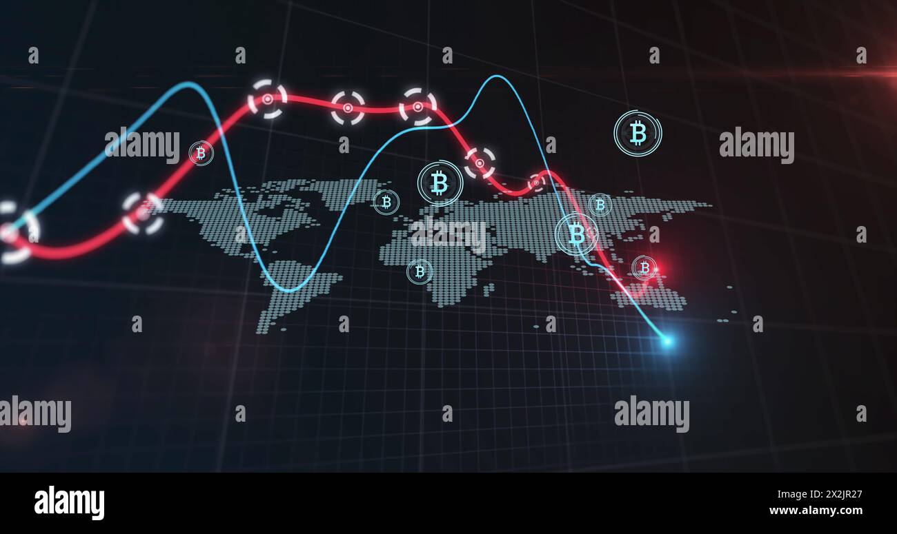 Image of world map and data processing on black background Stock Photo ...