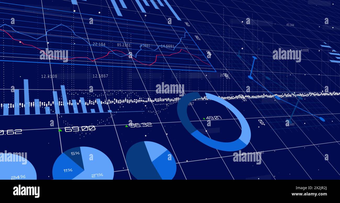 Image of data processing over blue background Stock Photo
