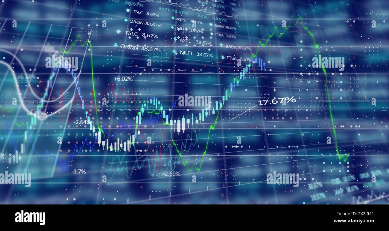 Image of shapes and data processing on black background Stock Photo