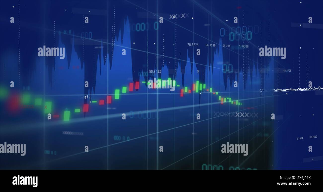 Image of data processing over blue background Stock Photo
