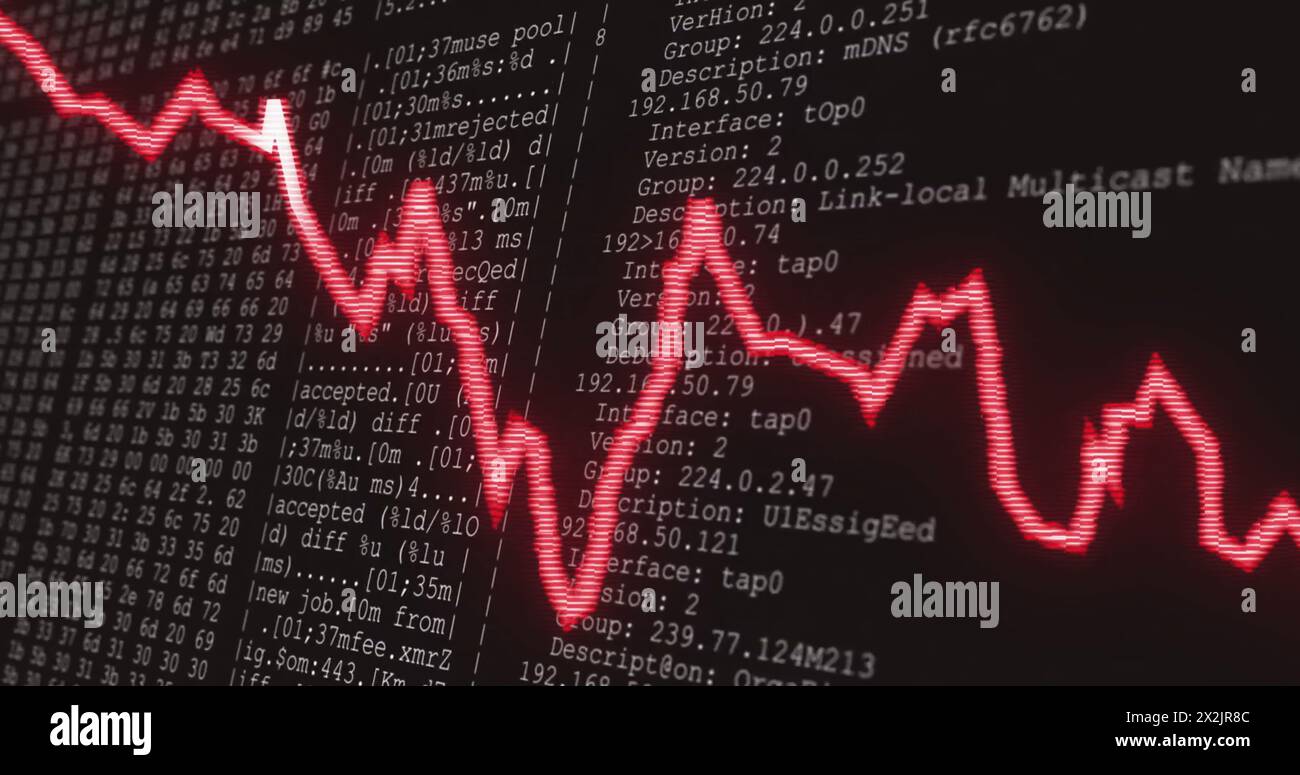 Image of graph over data processing on black background Stock Photo