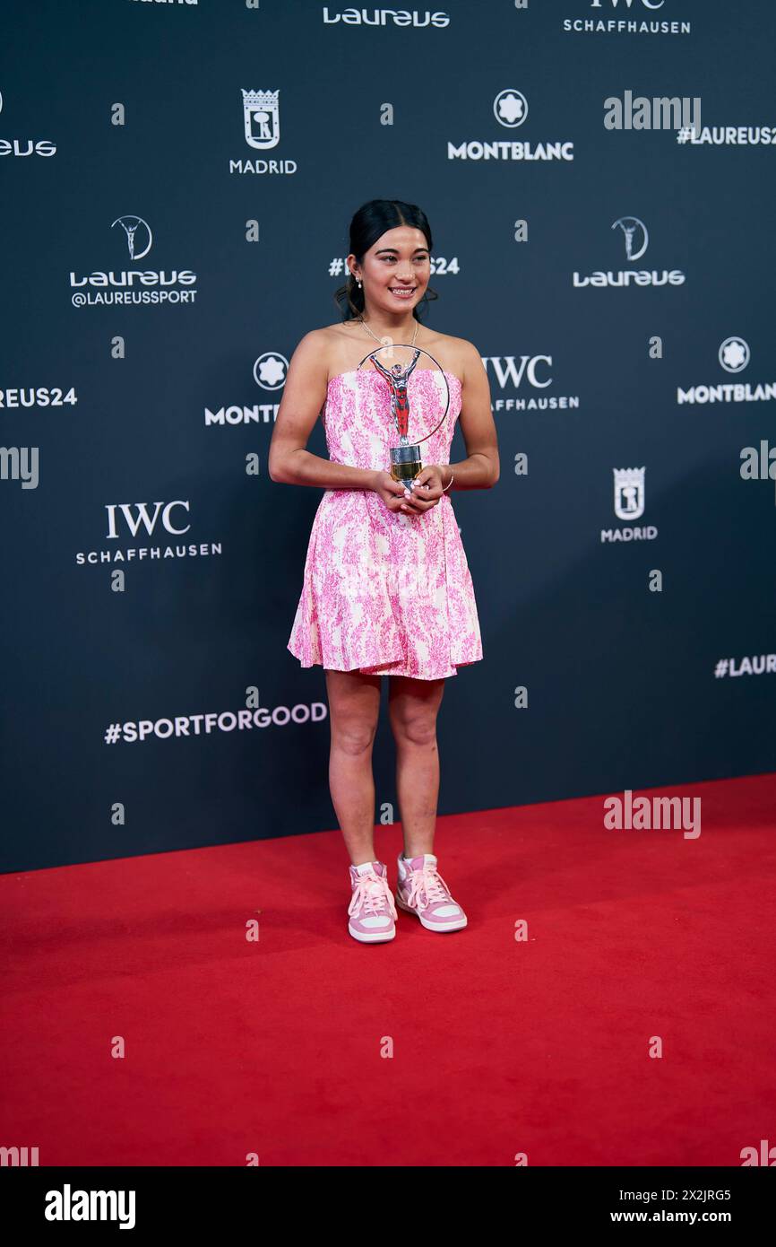 April 22, 2024, Madrid, Madrid, Spain: Arisa Trew poses as winner of Laureus World Sports Awards Madrid 2024 at Palacio de Cibeles on April 23, 2024 in Madrid, Spain (Credit Image: © Jack Abuin/ZUMA Press Wire) EDITORIAL USAGE ONLY! Not for Commercial USAGE! Stock Photo