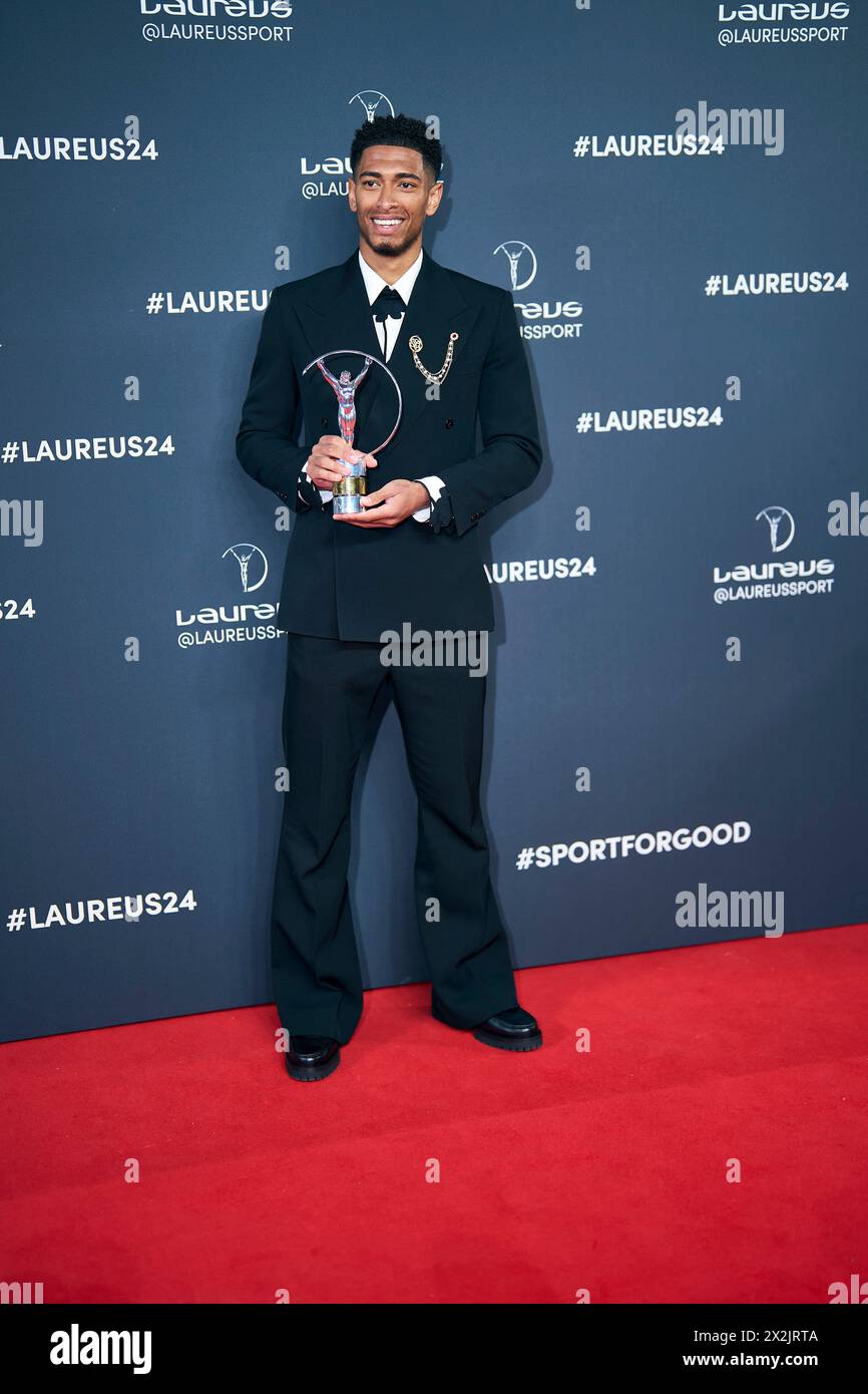 April 22, 2024, Madrid, Madrid, Spain: Jude Bellingham poses as winner of Laureus World Sports Awards Madrid 2024 at Palacio de Cibeles on April 23, 2024 in Madrid, Spain (Credit Image: © Jack Abuin/ZUMA Press Wire) EDITORIAL USAGE ONLY! Not for Commercial USAGE! Stock Photo
