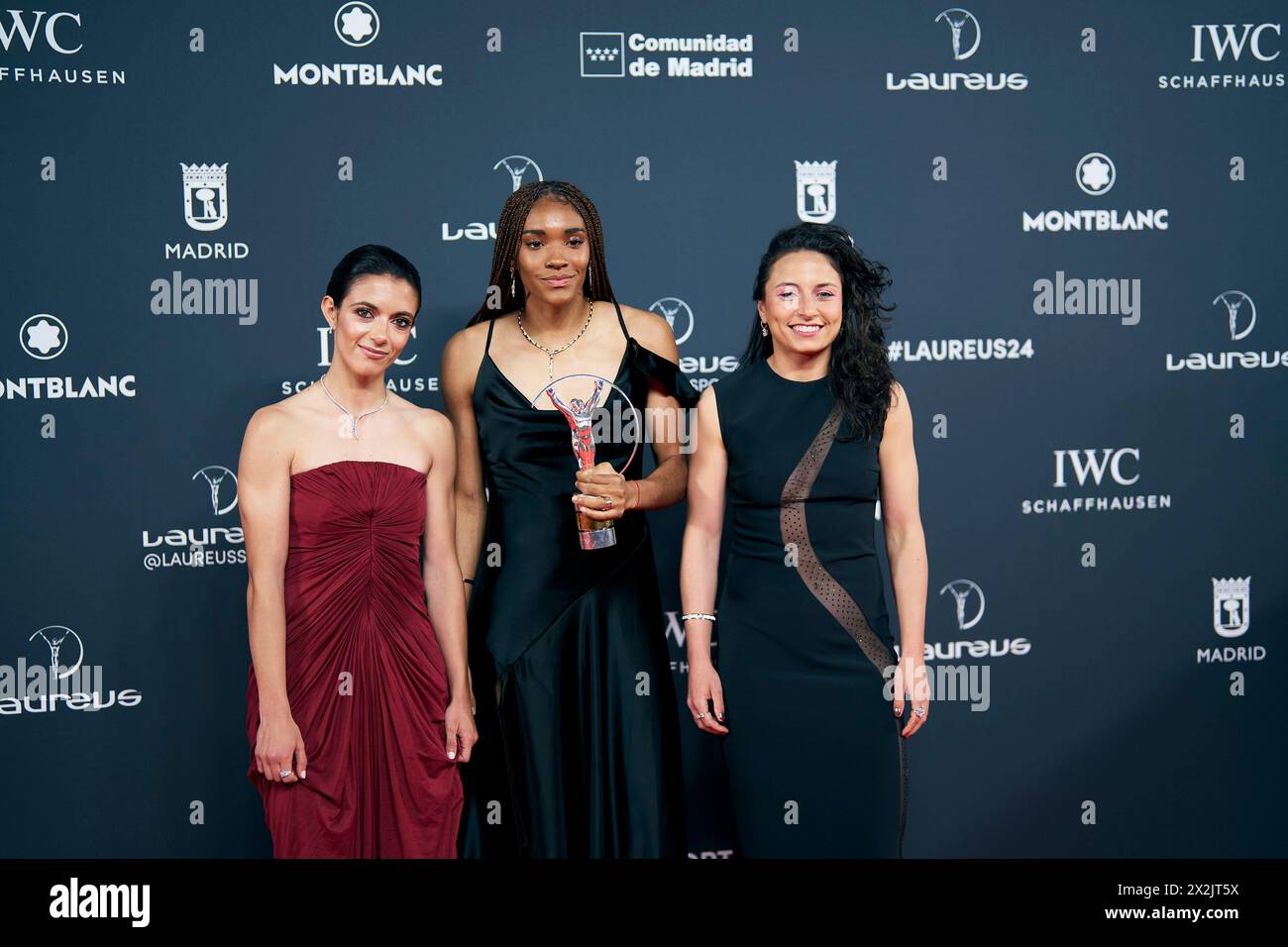 April 22, 2024, Madrid, Madrid, Spain: Aitana Bonmati, Sandra Paralluelo, Ivana Andres form Spanish Woman National Football Team poses as winner of Laureus World Sports Awards Madrid 2024 at Palacio de Cibeles on April 23, 2024 in Madrid, Spain (Credit Image: © Jack Abuin/ZUMA Press Wire) EDITORIAL USAGE ONLY! Not for Commercial USAGE! Stock Photo
