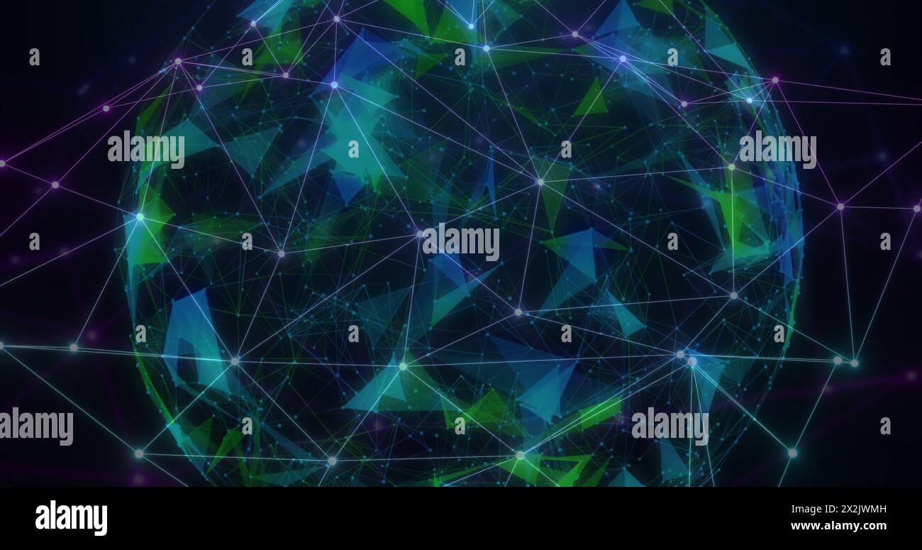 Image of network of connections over globe of shapes Stock Photo