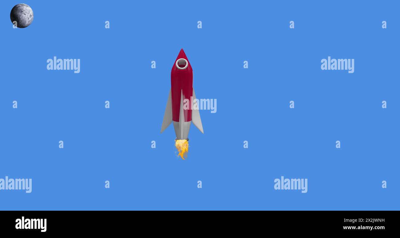 Image of rocket icon on blue background Stock Photo