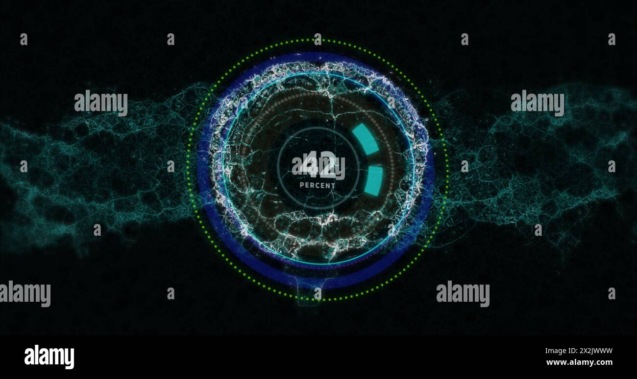 Image of scientific data processing, dna strand and human brain over dark background Stock Photo