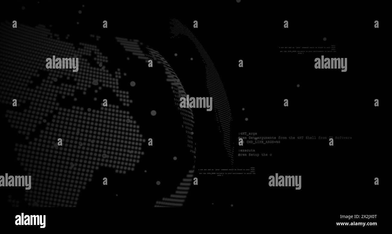 Image of data processing and globe on black background Stock Photo