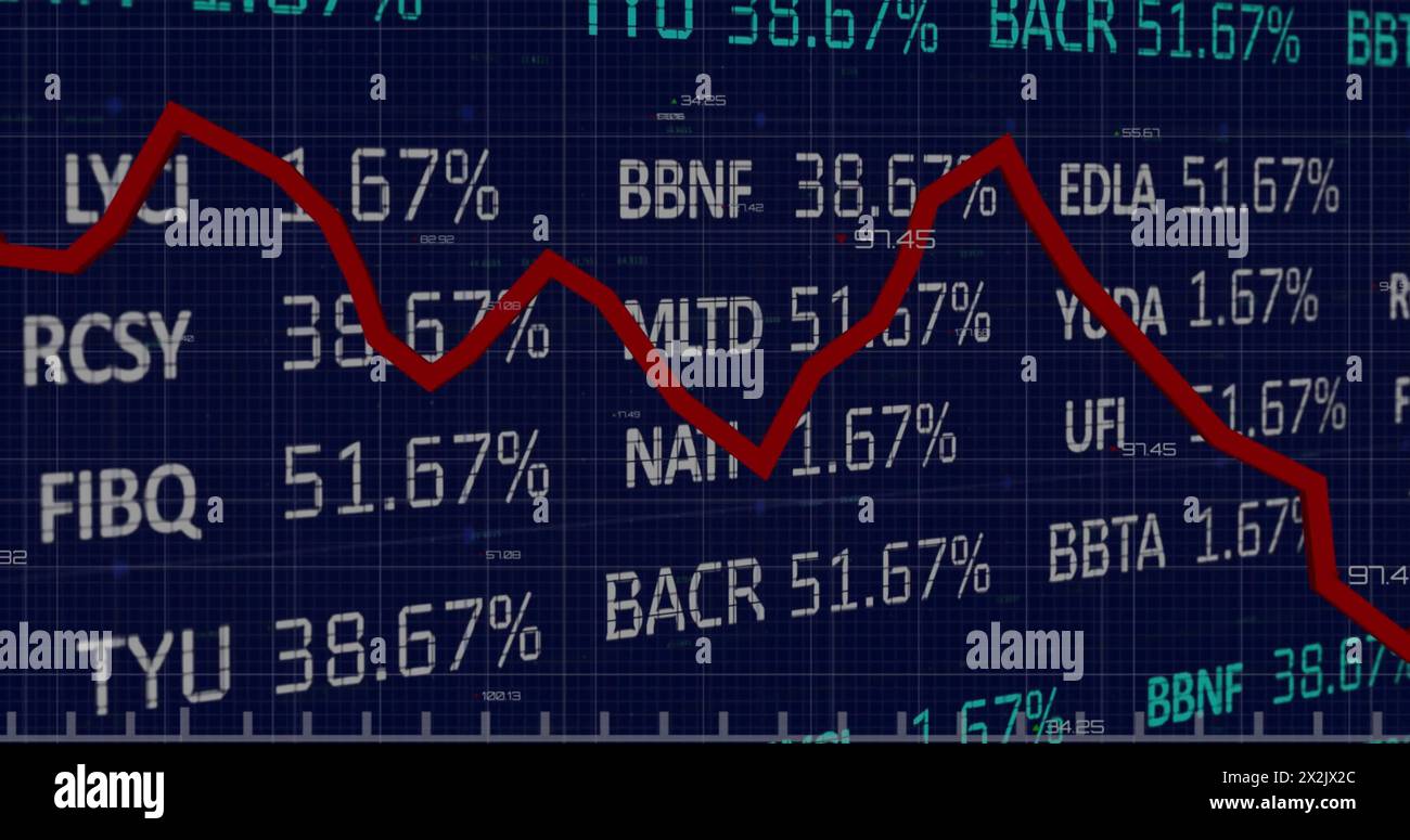 Image of financial data processing over dark background Stock Photo