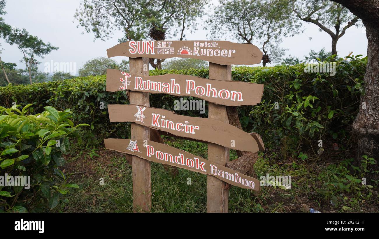 Bukit Kuneer tourist information board in the Wonosari tea garden Malang Stock Photo