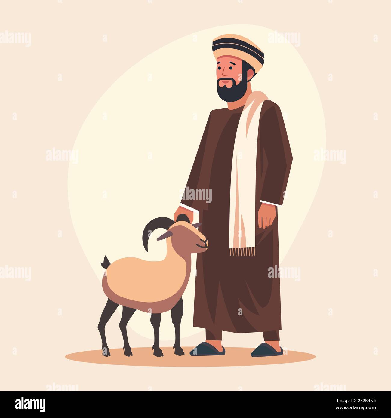 Islamic Arabian Muslim Man with Sheep Goat in Eid Al Adha Celebration Stock Vector
