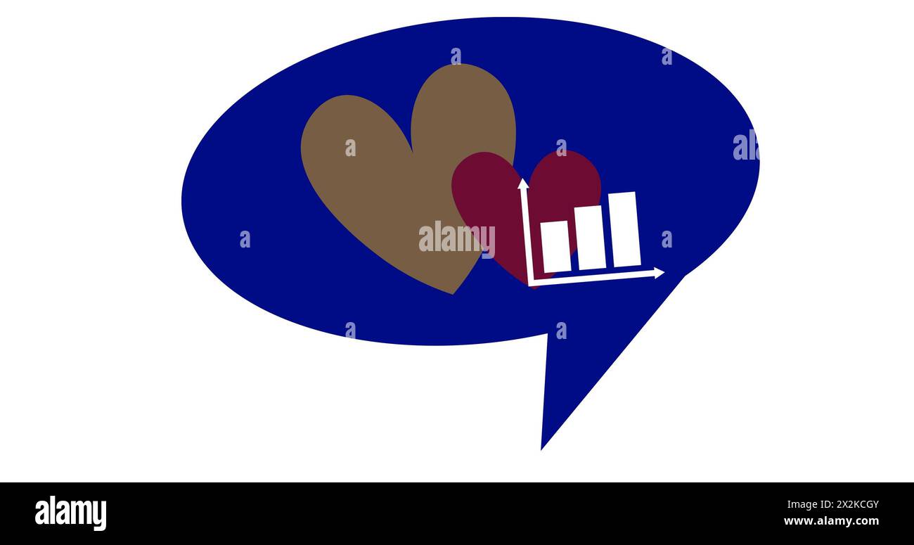 Image of diagram and hearts over white background Stock Photo