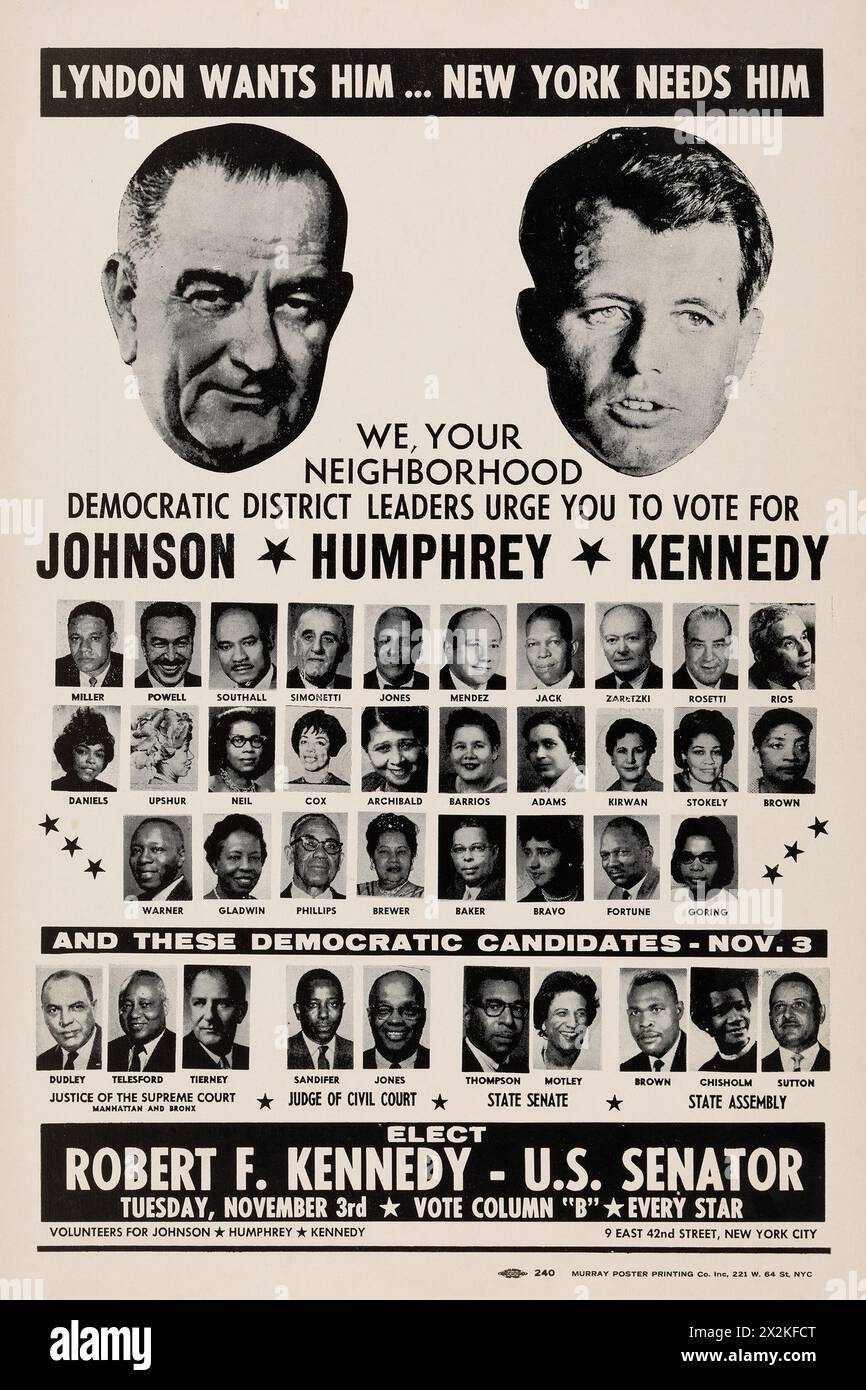 Lyndon B. Johnson & Robert F. Kennedy - Coattail Jugate Poster, 1960s Stock Photo
