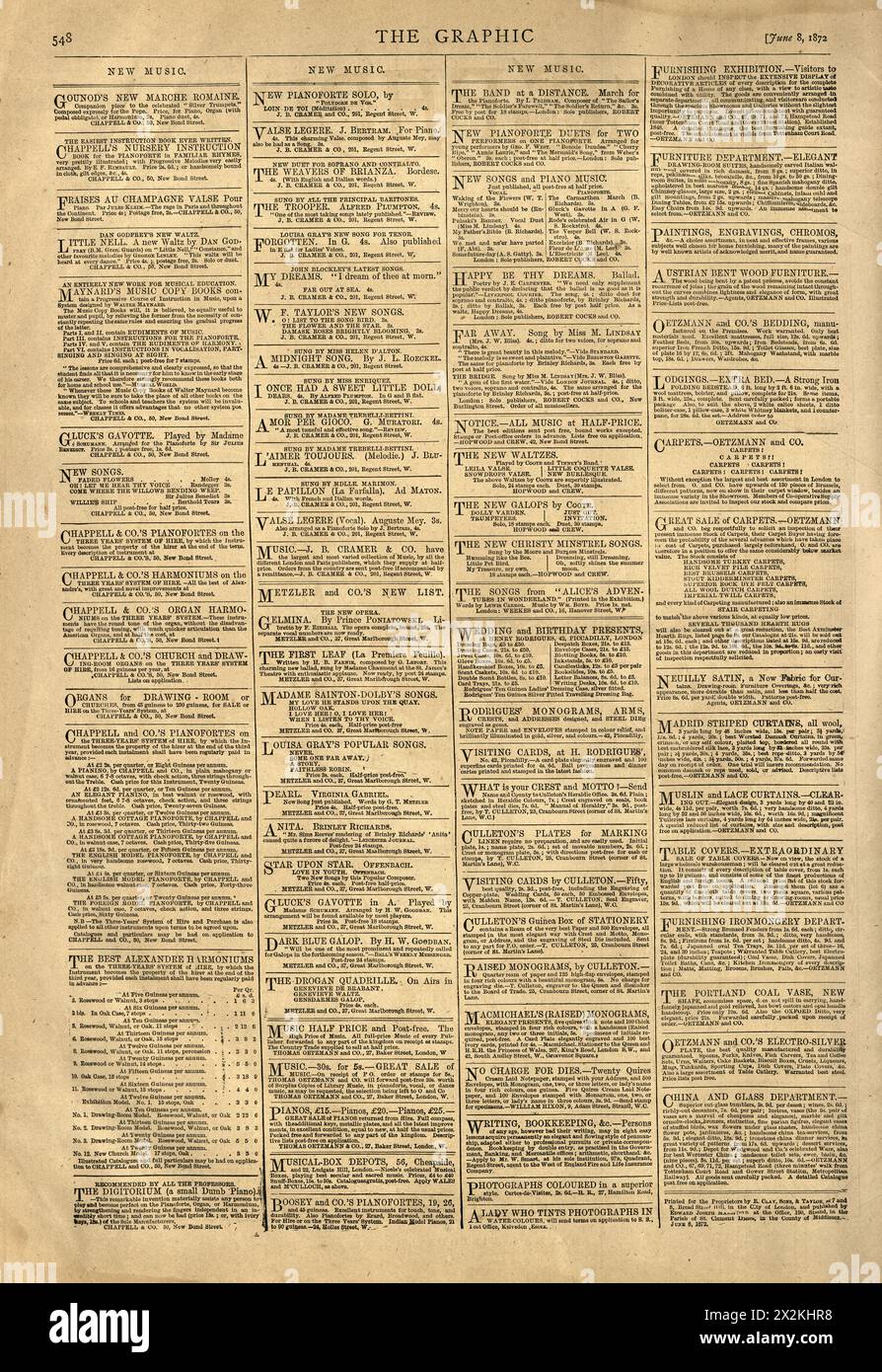 Old Victorian Newspaper page, 1870s, New Music, Notices 19th Century Stock Photo