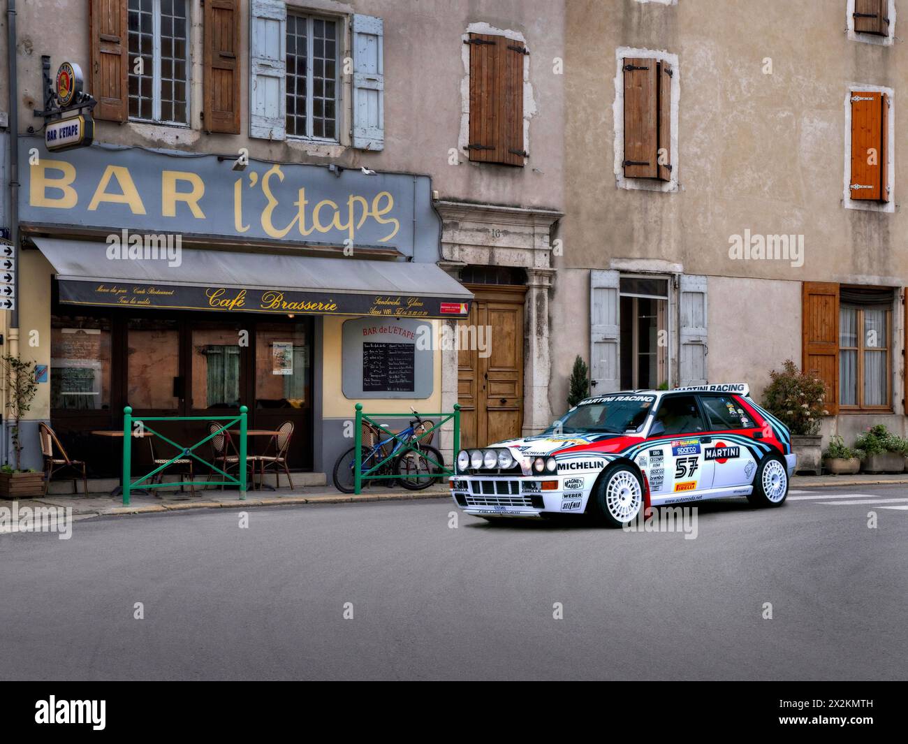 1995 Lancia Delta Integrale Evo  rally car driving on historic Monte Carlo Rally stages in the French Alps. Stock Photo