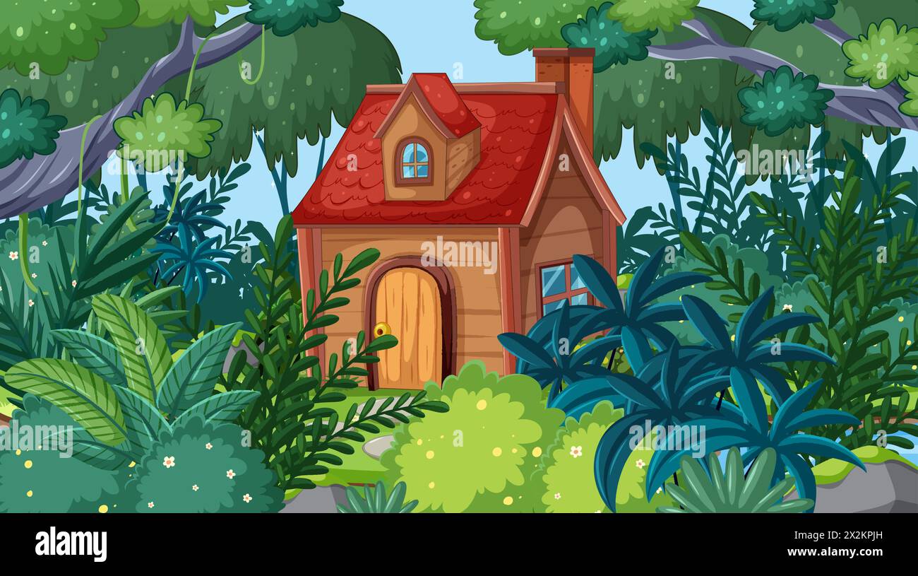 Cottage surrounded by trees Stock Vector Images - Alamy