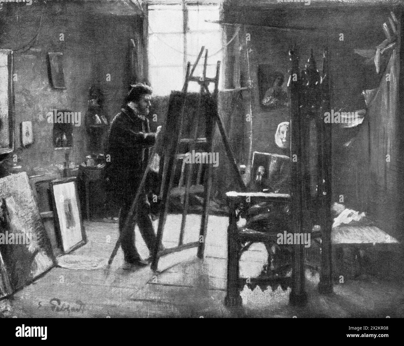 Sohn, Wilhelm, 29.8.1829 - 16.3.1899, German painter, in his studio, ADDITIONAL-RIGHTS-CLEARANCE-INFO-NOT-AVAILABLE Stock Photo