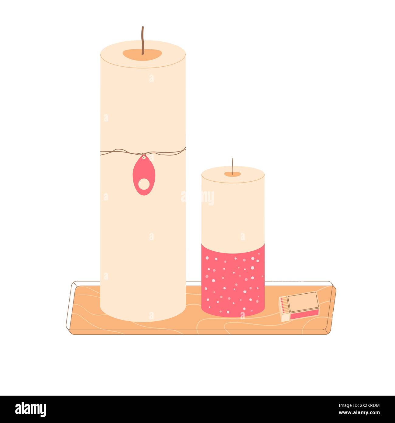 Candles on a wooden stand set. Handmade aromatic candlelight with match ...