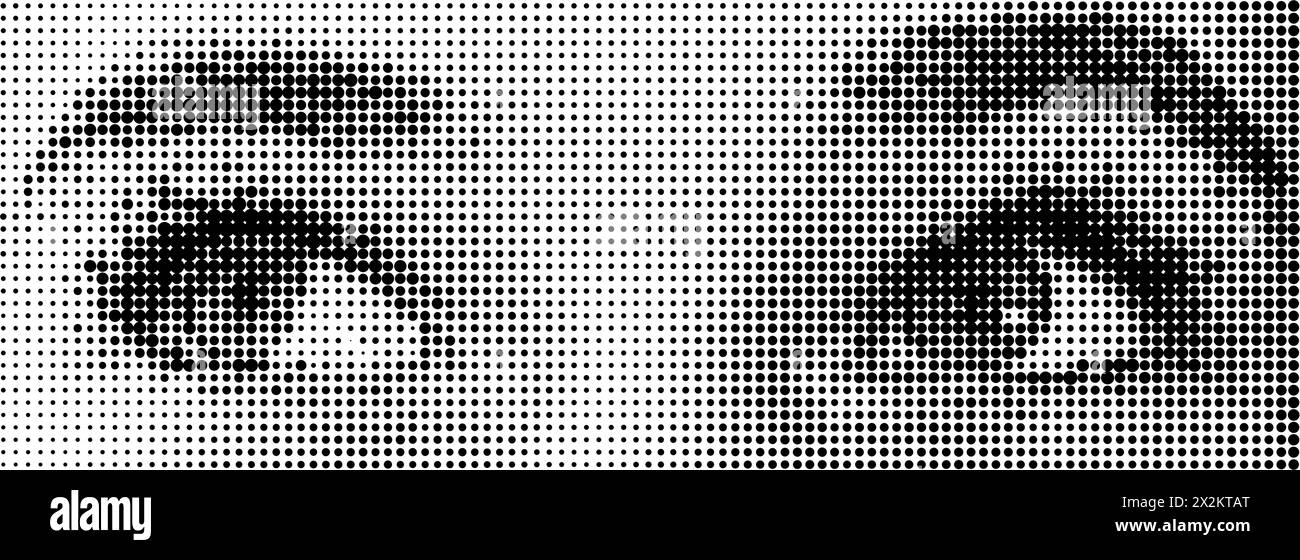 Halftone dotted eyes for trendy y2k retro collage. Vector textured female sight Stock Vector