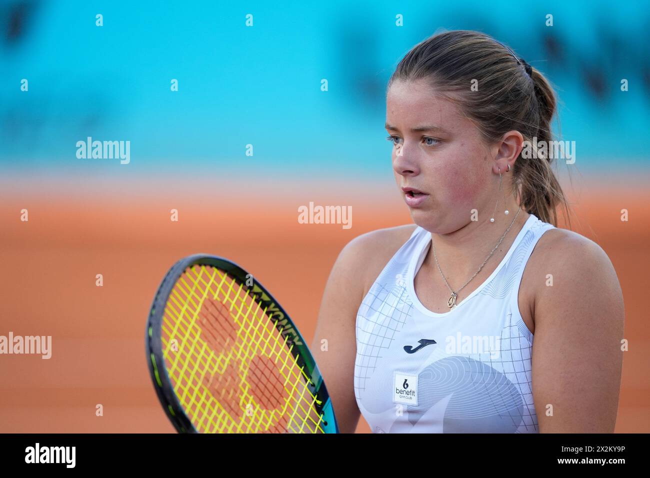 Ariana Geerlings of Spain in action against Hailey Baptiste of United States during the Mutua Madrid Open 2024, ATP Masters 1000 and WTA 1000, tennis tournament on April 22, 2024 at Caja Magica in Madrid, Spain Stock Photo