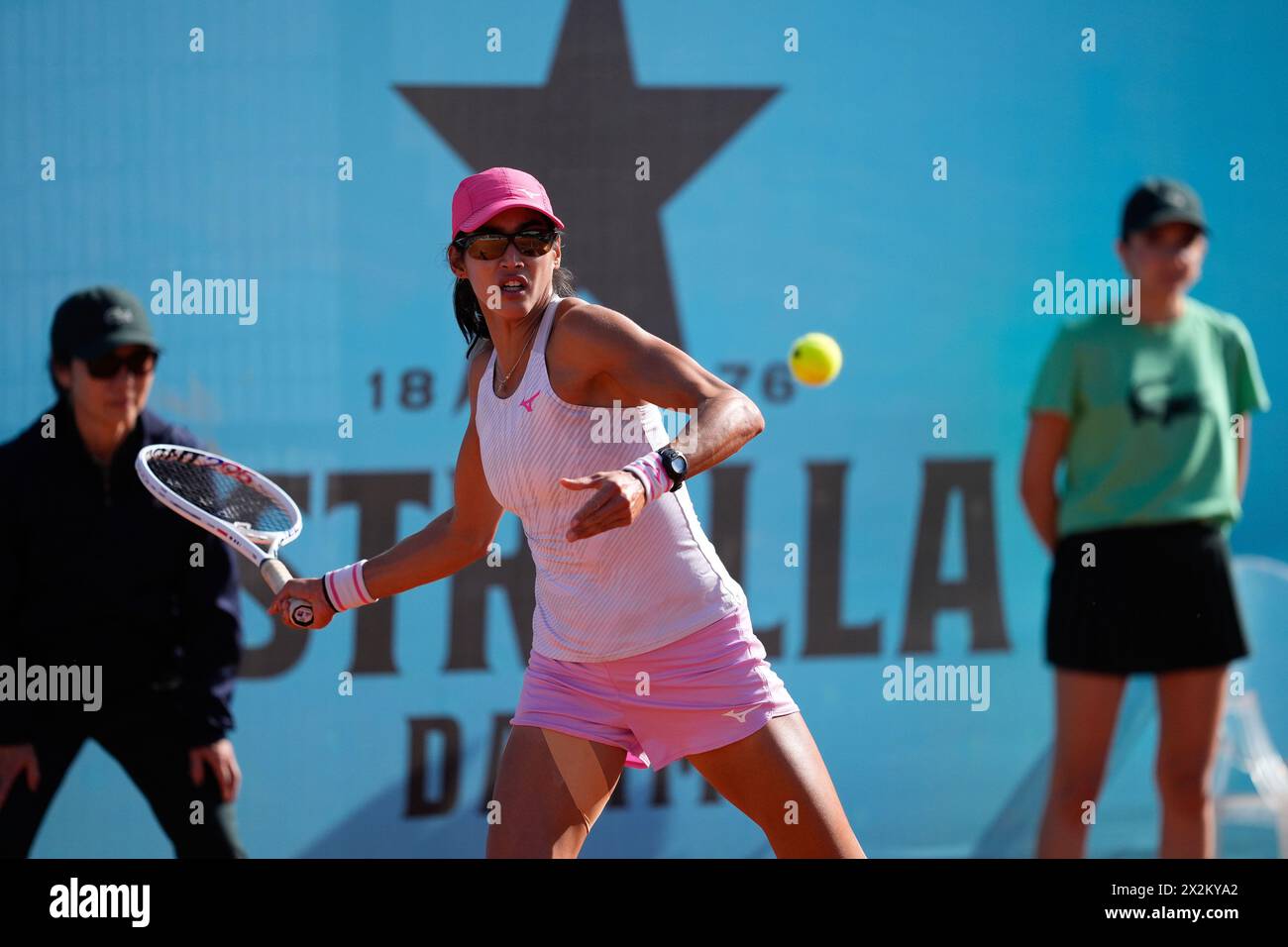 Astra Sharma of Australia in action against Katie Volynets of United States during the Mutua Madrid Open 2024, ATP Masters 1000 and WTA 1000, tennis tournament on April 22, 2024 at Caja Magica in Madrid, Spain Stock Photo