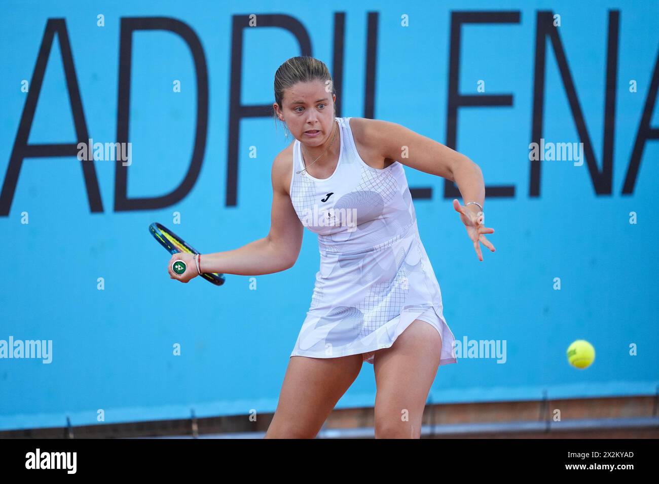 Ariana Geerlings of Spain in action against Hailey Baptiste of United States during the Mutua Madrid Open 2024, ATP Masters 1000 and WTA 1000, tennis tournament on April 22, 2024 at Caja Magica in Madrid, Spain Stock Photo
