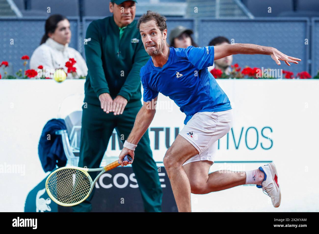 Richard Gasquet of France in action against Stefano Napolitano of Italy during the Mutua Madrid Open 2024, ATP Masters 1000 and WTA 1000, tennis tournament on April 22, 2024 at Caja Magica in Madrid, Spain Stock Photo