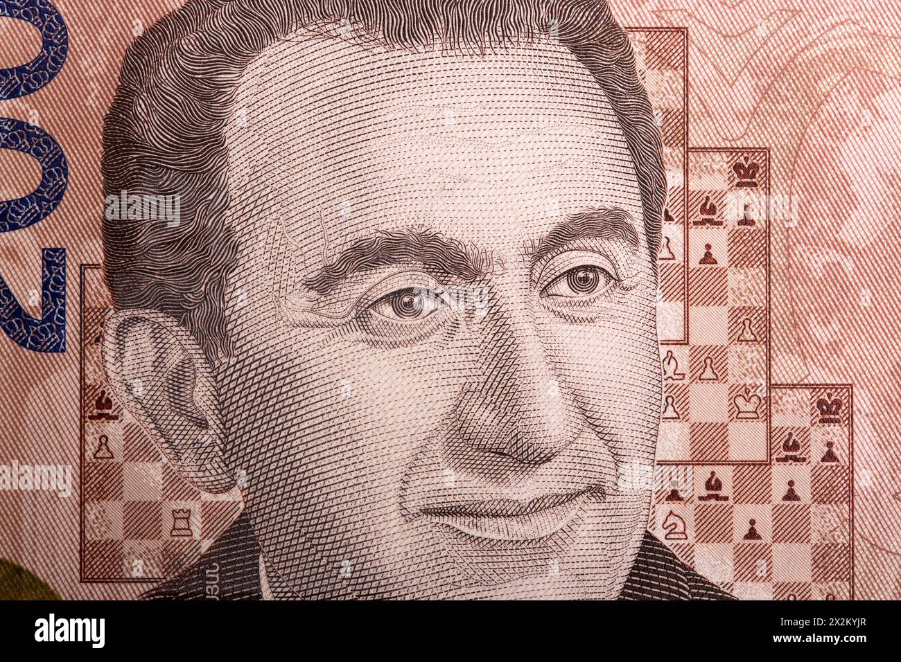 Tigran Petrosian a closeup portrait from Armenian money - Dram Stock Photo