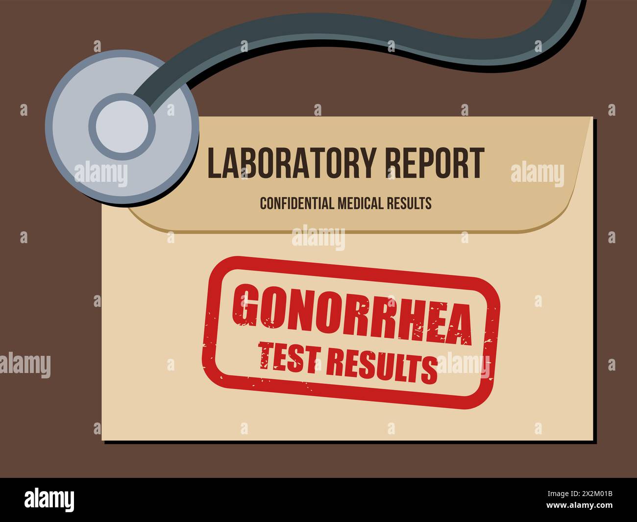 Gonorrhea STD test results. Medical laboratory health screening report vector illustration