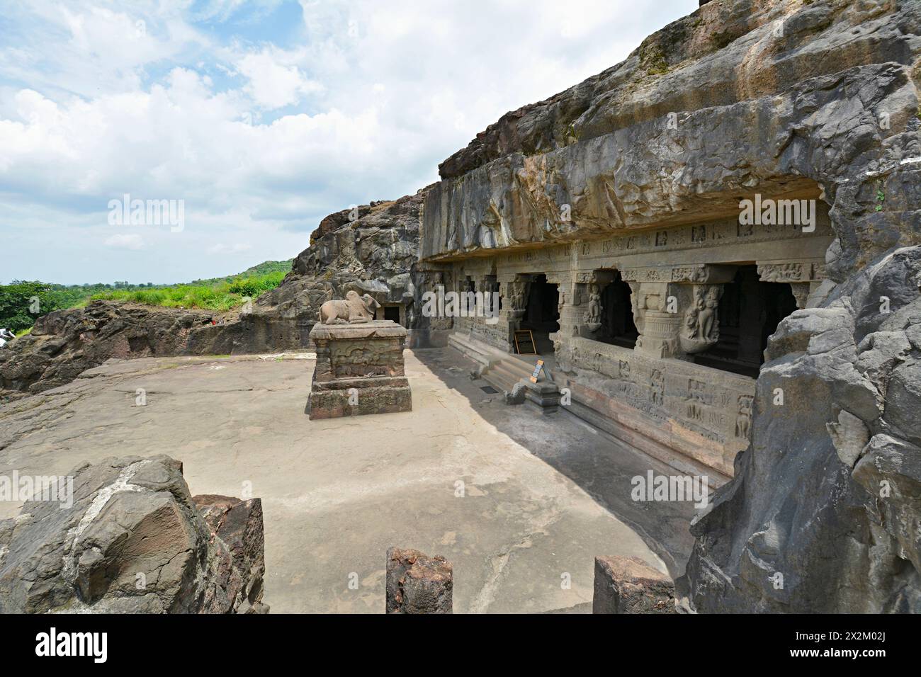 Ellora Brahmanical Caves: Cave No 21. General-View showing Nandi pitha in front of the cave. Stock Photo