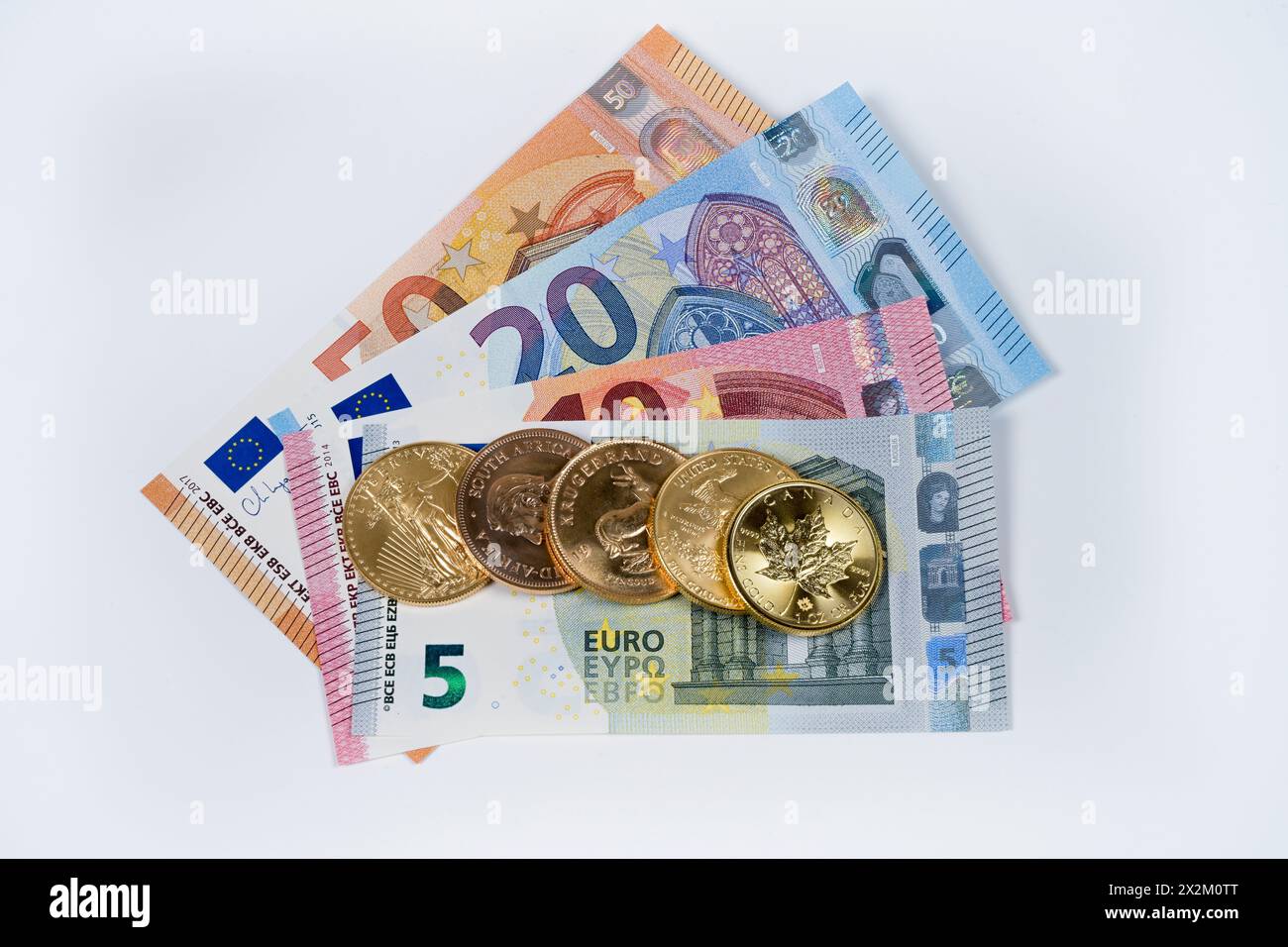 Euro, diverse Goldmünzen, Symbolfoto Gold, Geldanlage, Währung Stock Photo