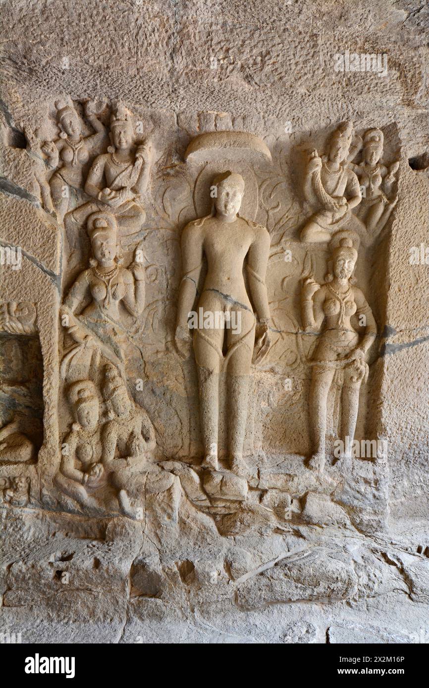 Ellora Jain Caves: Cave No 32 Interior Pillared shrine on the right of ...