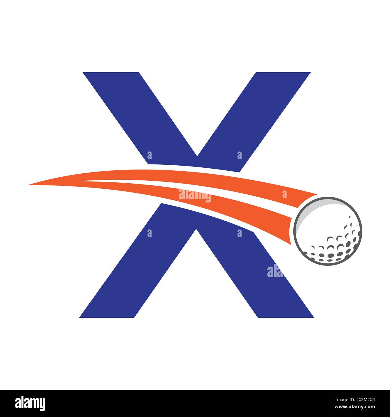 Golf Logo On Letter X Concept With Moving Golf ball Symbol. Hockey Sign Stock Vector