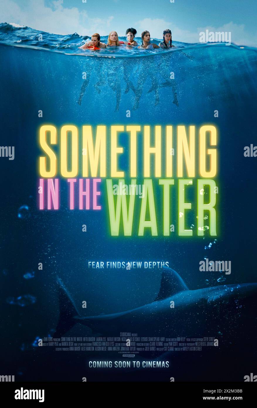 Something in the Water (2024) directed by Hayley Easton Street and starring Hiftu Quasem, Lauren Lyle and Natalie Mitson. Follows a group of five girlfriends who must fight for their lives in open water after a dream wedding transformed into a nightmare. UK one sheet poster.***EDITORIAL USE ONLY*** Credit: BFA / StudioCanal Stock Photo