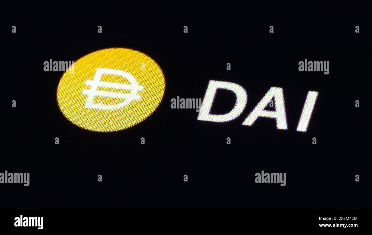 Rottweil, Germany. 23rd Apr, 2024. The DAI stablecoin (DAI) logo can be seen on the CoinMarcetCap trading platform. Credit: Silas Stein/dpa/Alamy Live News Stock Photo