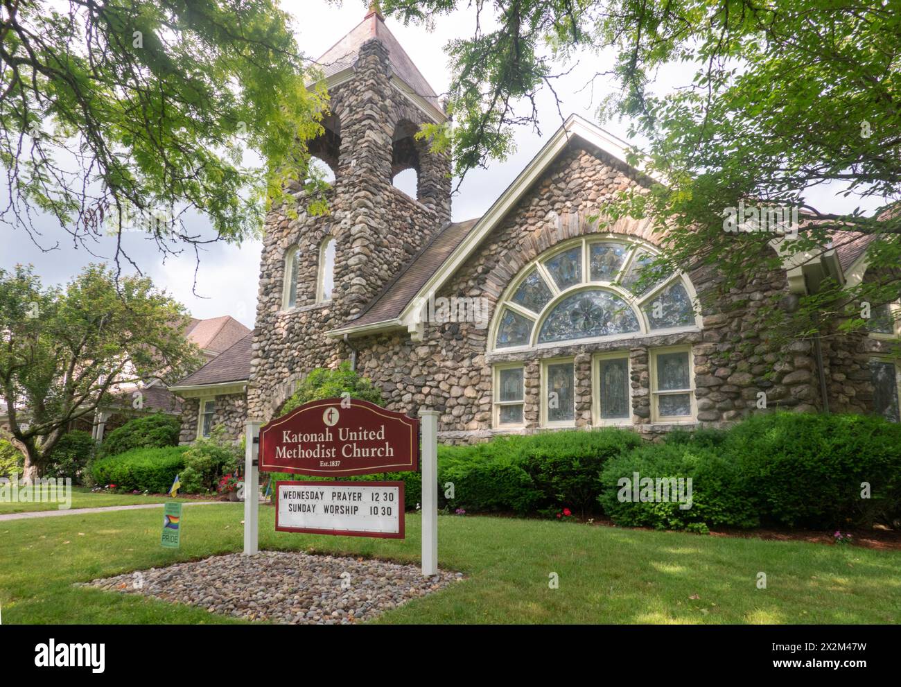 The exterior of the Katonah United Methodist Church on Bedford Road in Katonah, Westchester, New