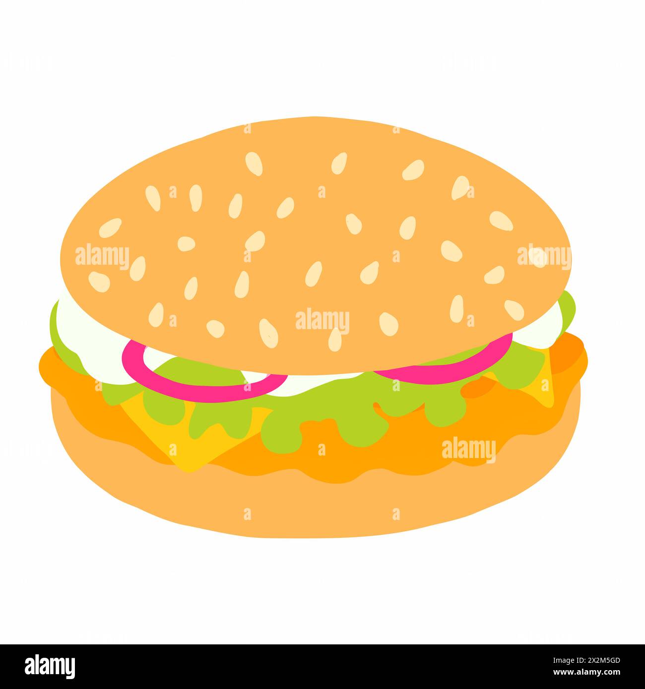 Burger with chicken cutlet, cheese, salad, onion and sauce icon in ...